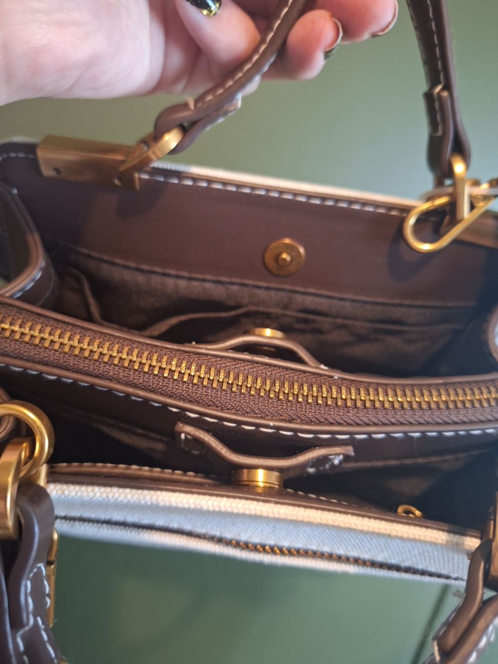 Steve Madden Beige Canvas Mini Crossbody with Brown Trim - Picture 6 of 7